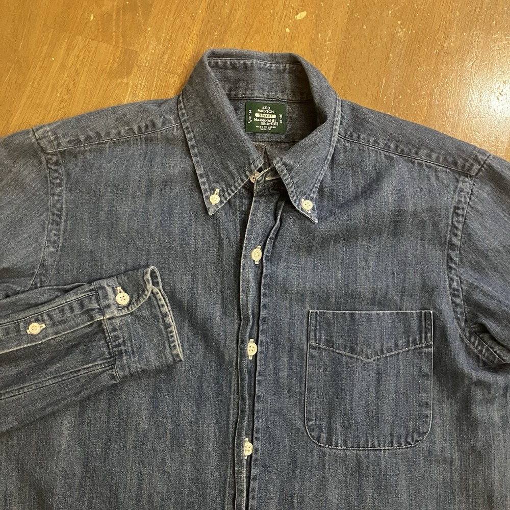 Men's Denim Button-Down Dress Shirt - Dark Blue